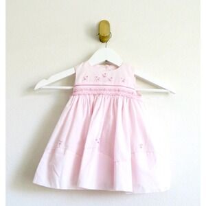NEW! Sarah Louise England Smocked Embroidered Floral Dress Beaded Pink 6 mnth